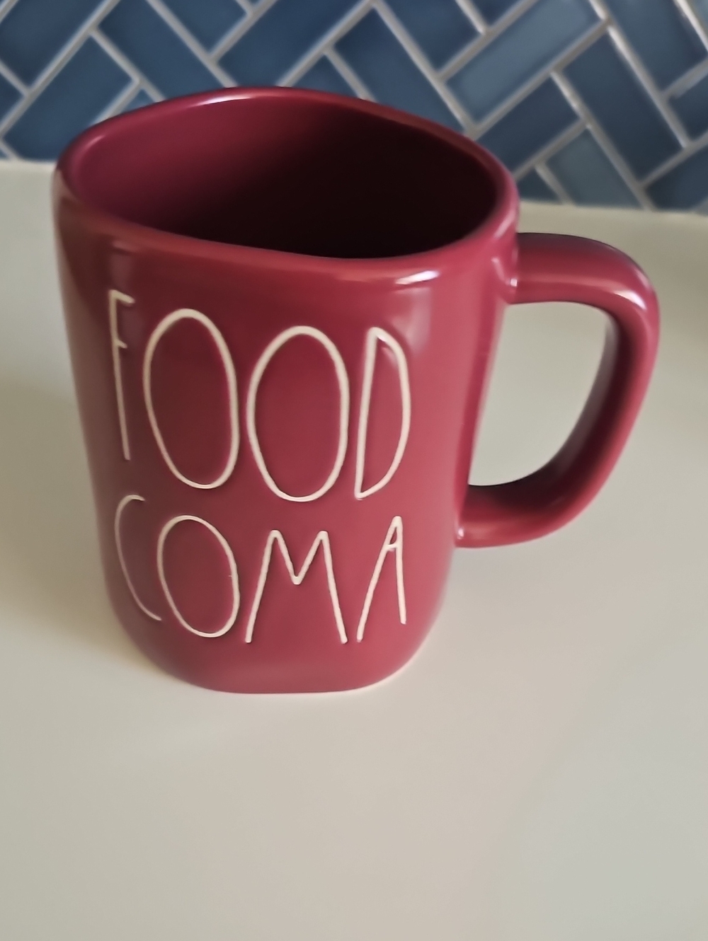 Rae Dunn Burgundy 'FOOD COMA' Ceramic Mug